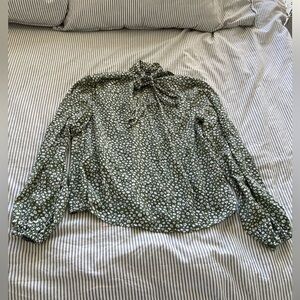 Emery Rose Floral Long Sleeve High Neck Bow Tie Flowy Blouse Size Large